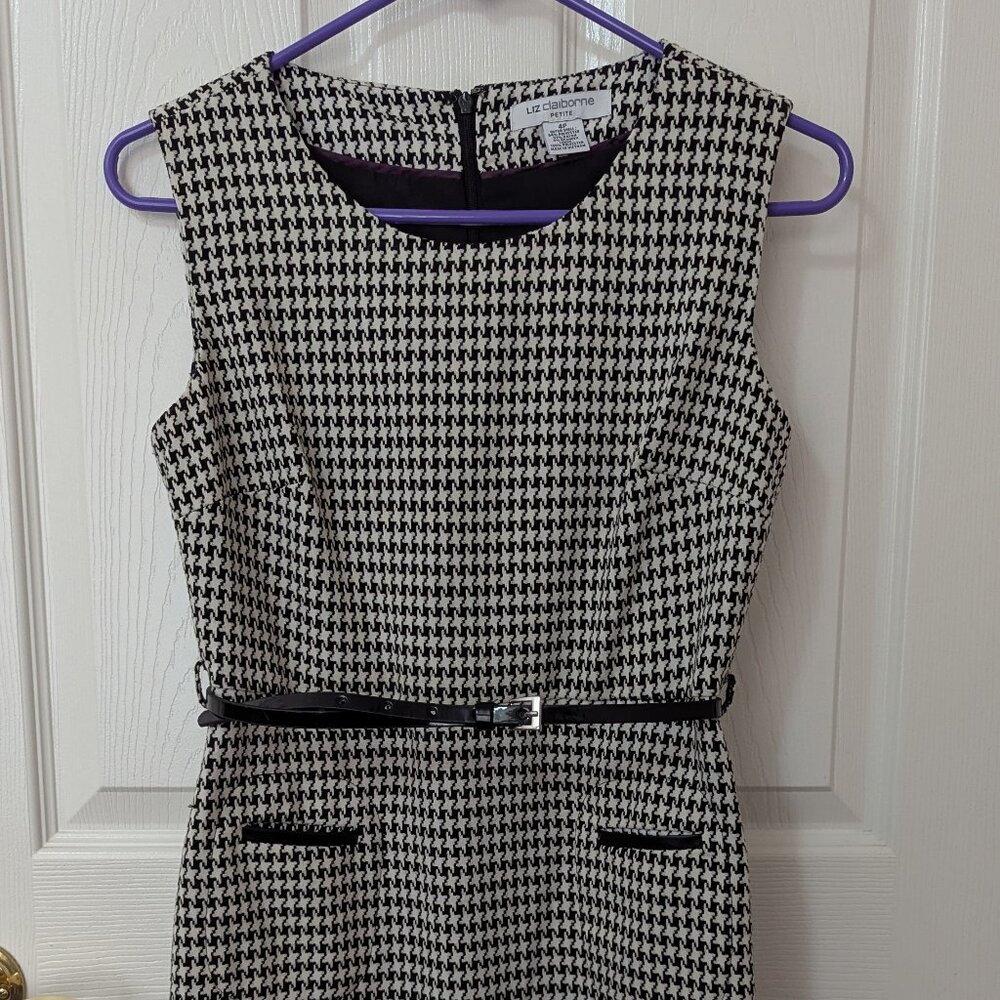 Liz Claiborne Petite, size 4P Dress; Black & white checker pattern, back zipper.
